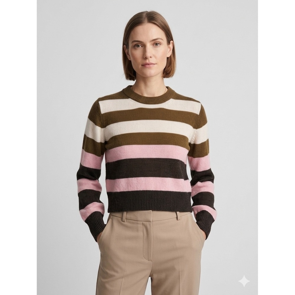 Rag & Bone Striped Crewneck Knit Sweater Earth Tone Pink Brown Cream XXS